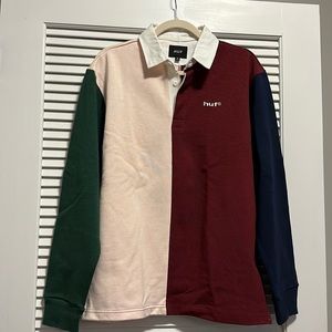 NEW Men’s HUF Mick Colorblock Merlot & Cream Rugby Shirt (Medium)